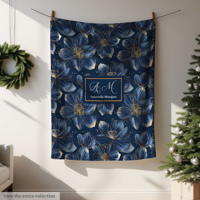Navy Gold Floral Blanket Chic Personalized Gift (Navy Gold Floral Blanket Chic Personalized Gift)