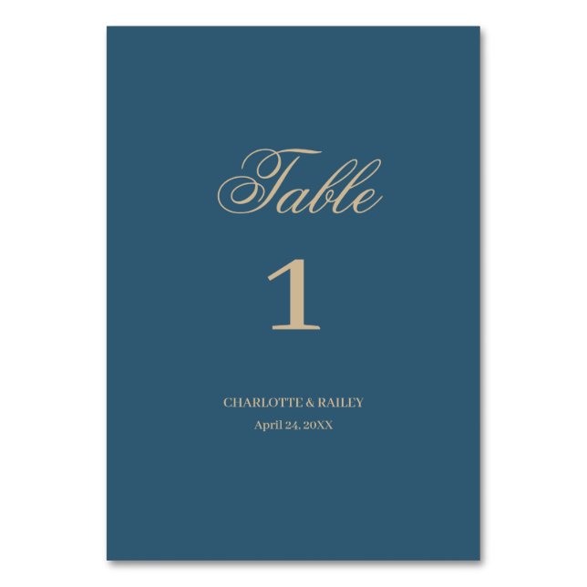 Navy Gold Floral Boho Wedding Table Number (Front)
