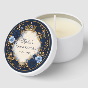 Navy Gold Floral Butterfly Quinceañera Mini Candle Favors