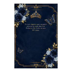 Navy Gold Floral Butterfly Quinceañera Poster