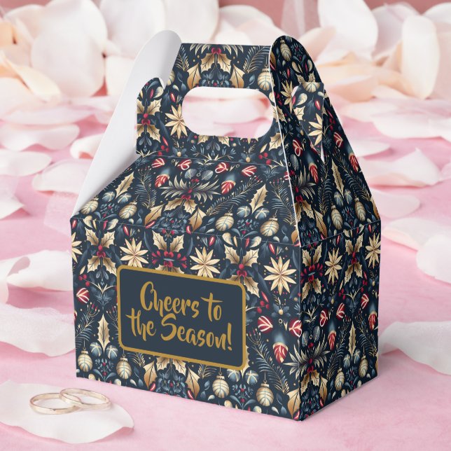 Navy & Gold Floral Christmas Pattern Favor Boxes (Wedding)