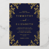 Navy Gold Floral Elegant Wedding Foil Invitation