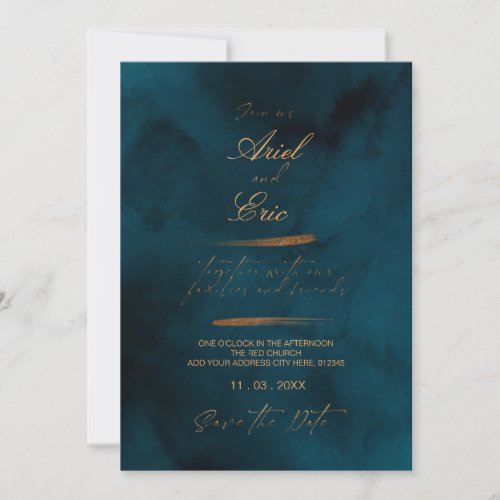 Navy  Gold Floral Eucalyptus Elegant Wedding  Save The Date