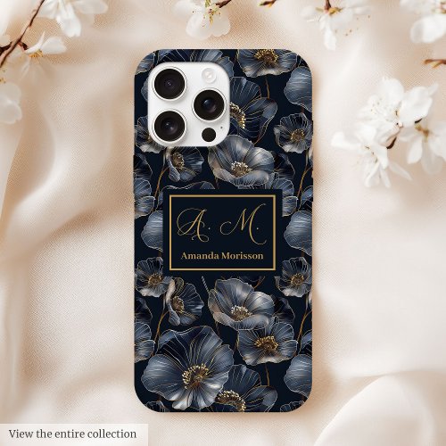 Navy Gold Floral iPhone Case Chic Quincea&#241;era Gift