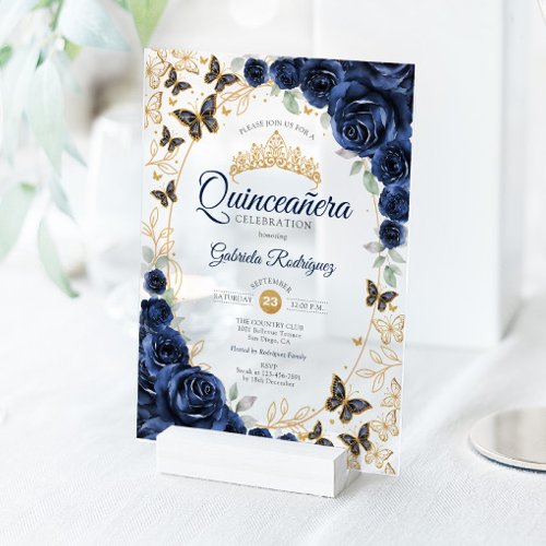 Navy Gold Floral Quinceanera