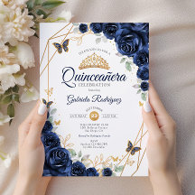 Navy Gold Floral Quinceanera