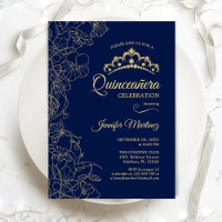 Navy Gold Floral Quinceanera Party