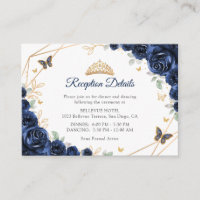 Navy Gold Floral Quinceanera Reception Details