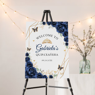 Navy Gold Floral Quinceanera Welcome Foam Board