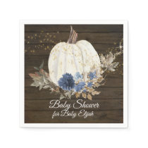 Navy Gold Floral Rustic Wood Pumpkin Baby Shower Napkins