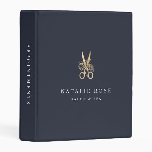 Navy  Gold Floral Scissors Salon Logo Mini Binder