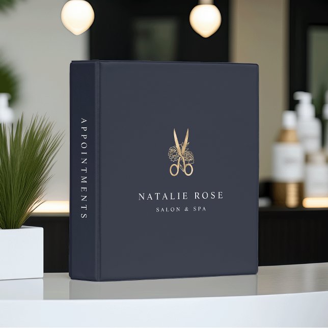 Navy & Gold Floral Scissors Salon Logo Mini Binder (Creator Uploaded)