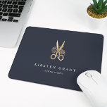 Navy & Gold Floral Scissors Salon Logo Mouse Pad<br><div class="desc">Chic personalized mousepad for your salon or hairstyling business features two lines of custom text in classic white lettering,  on a navy blue background adorned with a pair of flower-embellished scissors in faux gold foil.</div>