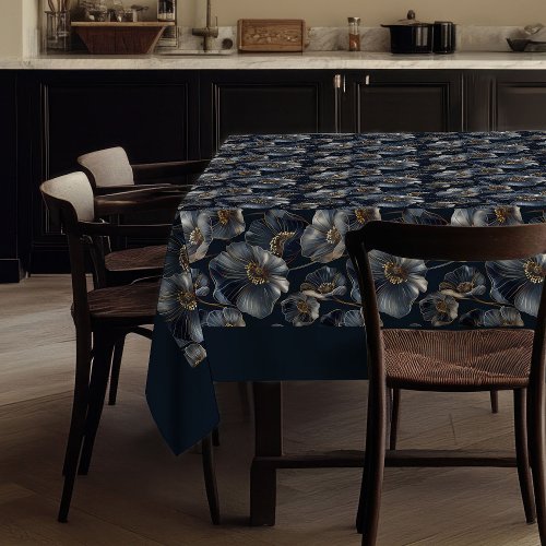 Navy Gold Floral Tablecloth Elegant Monogram Gift