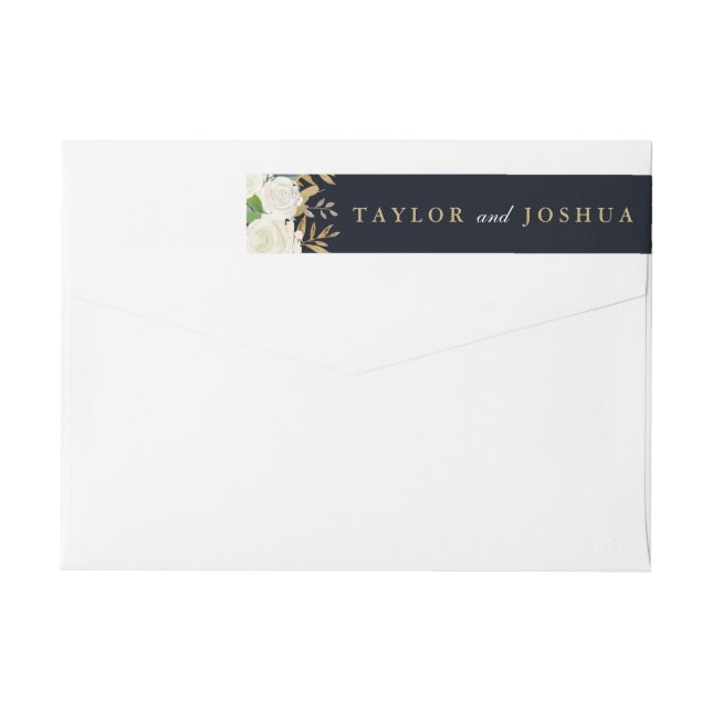 Navy Gold Floral Watercolor Wrap Around Label (Back)