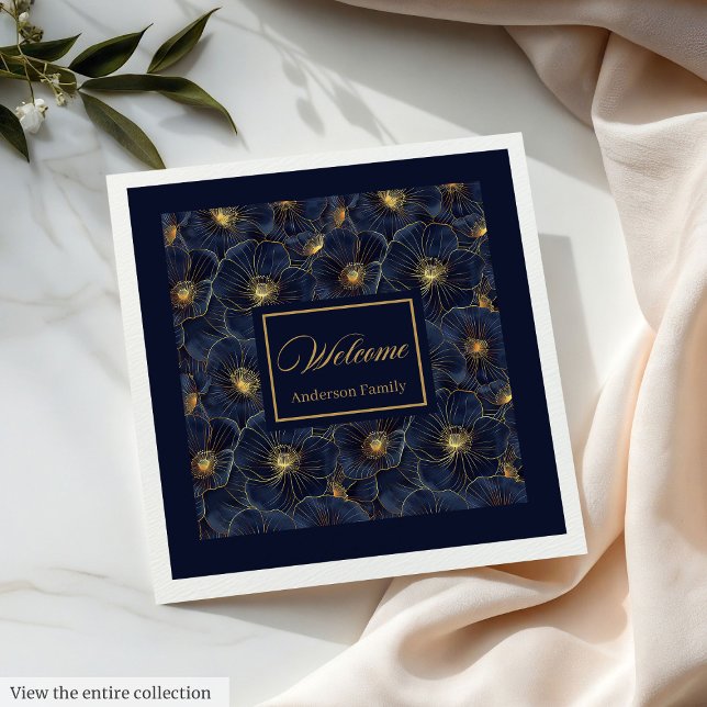 Navy Gold Flower Napkins Modern Monogram Style (Navy Gold Flower Napkins Modern Monogram Style)