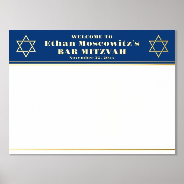 Navy, Gold FOIL Bar Mitzvah Sign-In Poster (Front)