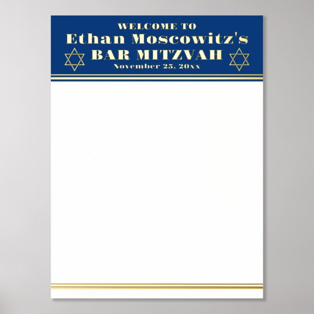 Navy, Gold FOIL Bar Mitzvah Sign-In Poster 2 (Front)