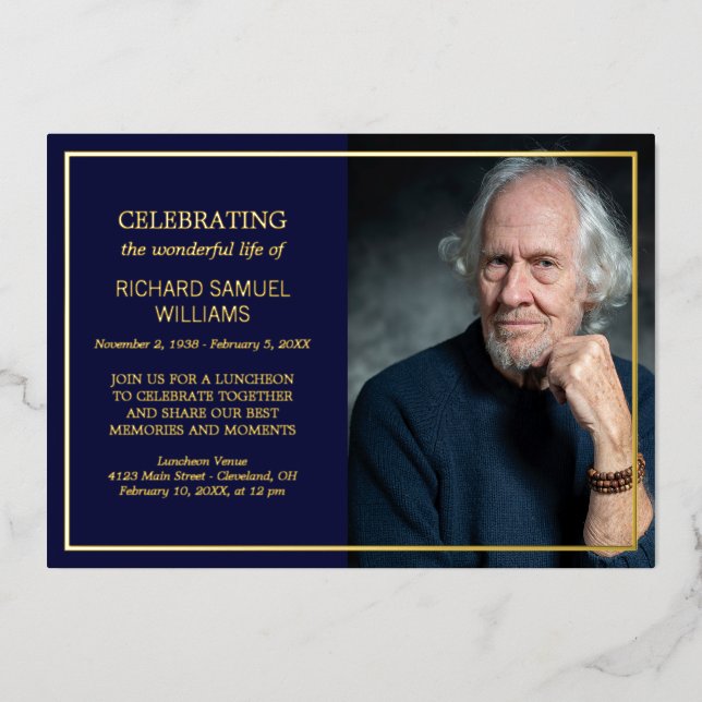 Navy & Gold Foil Custom Photo Life Celebration Foil Invitation (Front)
