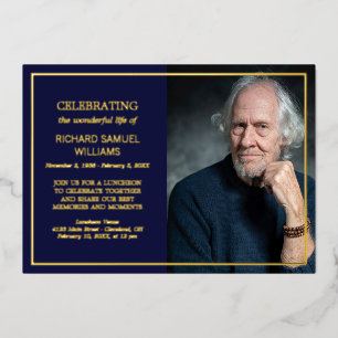 Navy & Gold Foil Custom Photo Life Celebration Invitation