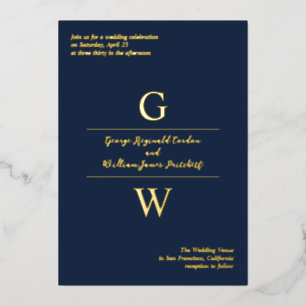 Navy & Gold Foil Initials Informal Wedding Invitation