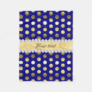 Navy Gold Foil Polka Dots Diamonds Fleece Blanket