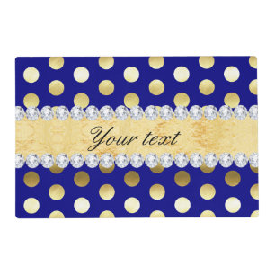 Navy Gold Foil Polka Dots Diamonds Placemat