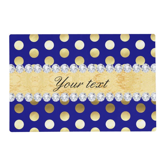 Navy Gold Foil Polka Dots Diamonds Placemat (Front)