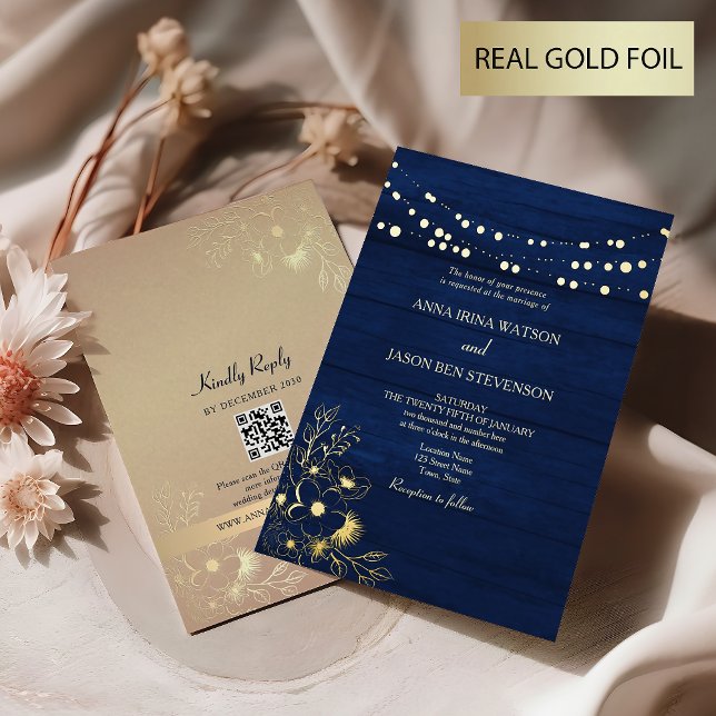 Navy Gold Foil QR Code Wedding Invitation (Creator Uploaded)