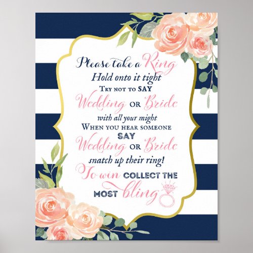 Navy Gold Foil Wedding  Bridal Shower Sign 8x10