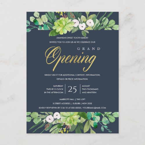 NAVY GOLD FOLIAGE FRAME GRAND OPENING CEREMONY POSTCARD