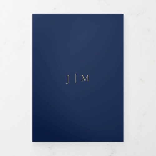 Navy Gold Formal minimal Wedding Tri_Fold Card