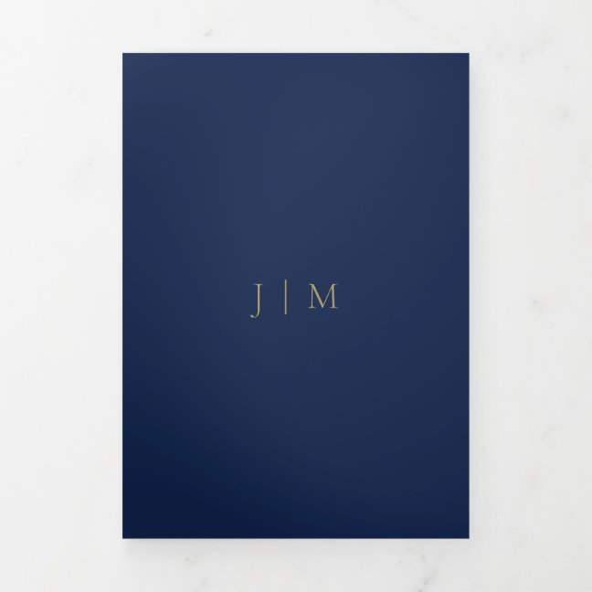 Navy Gold Formal minimal Wedding Tri-Fold Card
