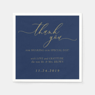 Navy Gold Formal Minimalist Decor Wedding Napkins