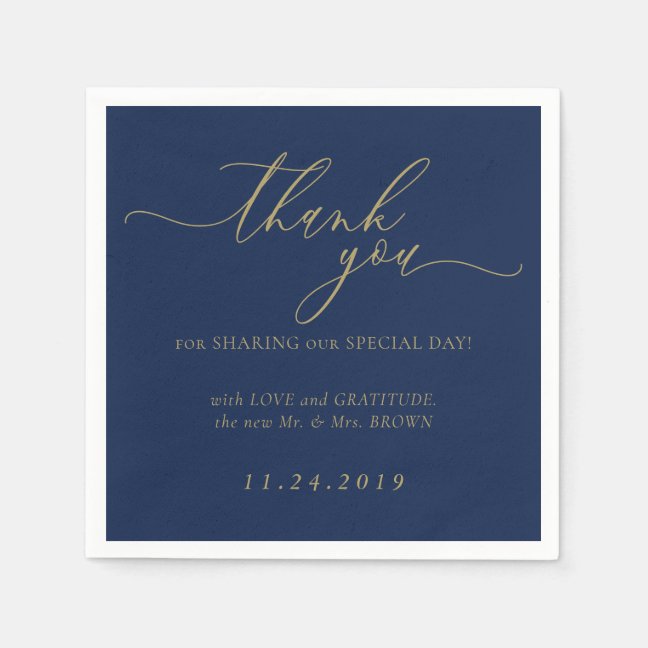 Navy Gold Formal Minimalist Decor Wedding Napkins