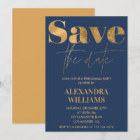 Navy Gold Friendsmas invitations Save the date