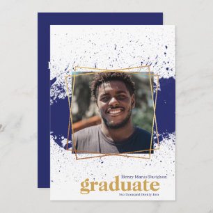 Navy & Gold Funky Splat Graduation Invitation
