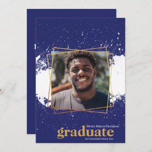 Navy & Gold Funky Splat Graduation Invitation