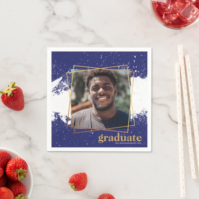 Navy & Gold Funky Splat Graduation Napkins (Insitu)