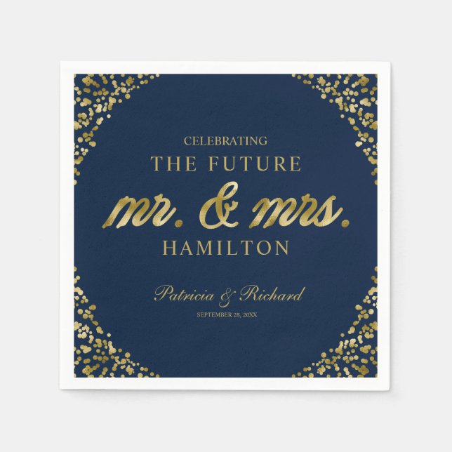 Navy Gold Future Mr And Mrs Engagement Party Napkins (Front)