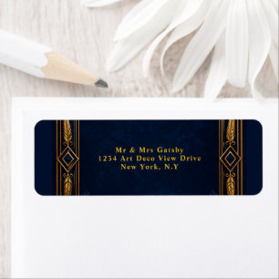 Navy gold Gatsby peacock theme wedding editable Label