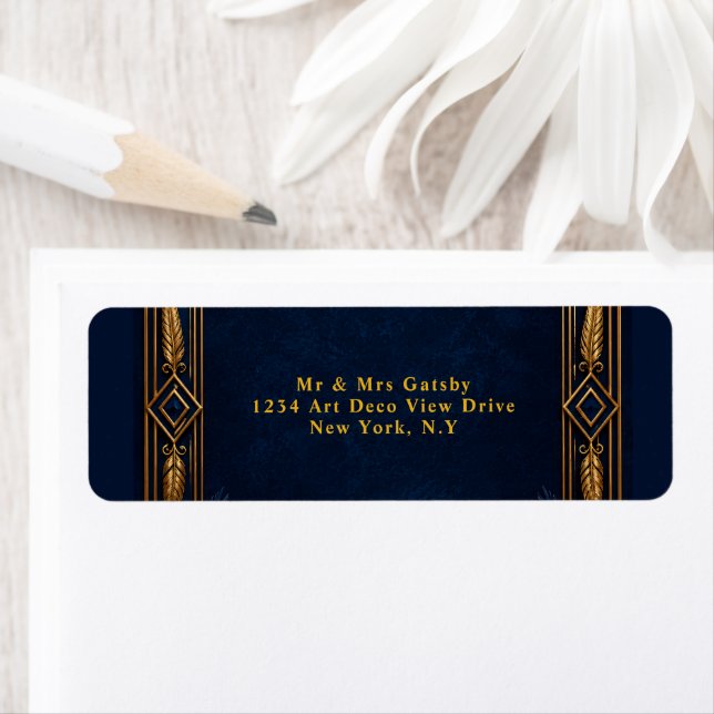 Navy gold Gatsby peacock theme wedding editable Label (Insitu)