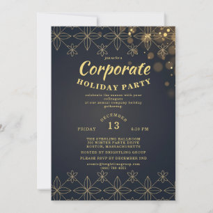 Navy Gold Geometric Corporate Holiday Party Invitation
