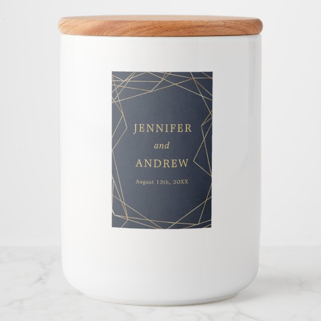 Navy Gold Geometric Elegant Wedding Favor Label (Front)