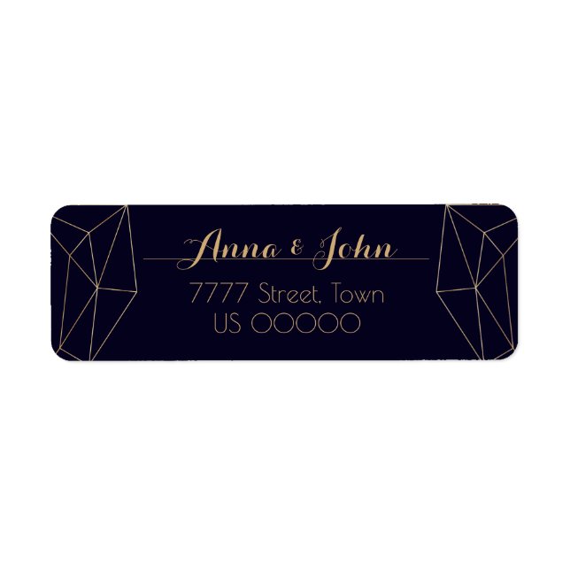 Navy Gold Geometric Heart Return Address Label (Front)