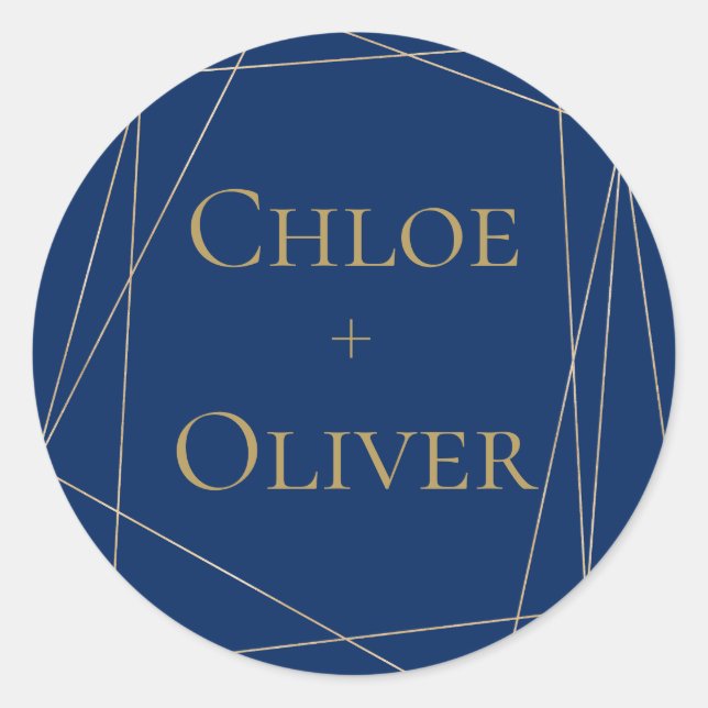 Navy Gold Geometric Personalized Classic Round Sticker (Front)
