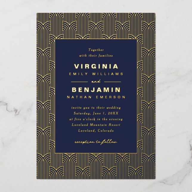 Navy Gold Geometric Wedding Foil Invitation (Front)