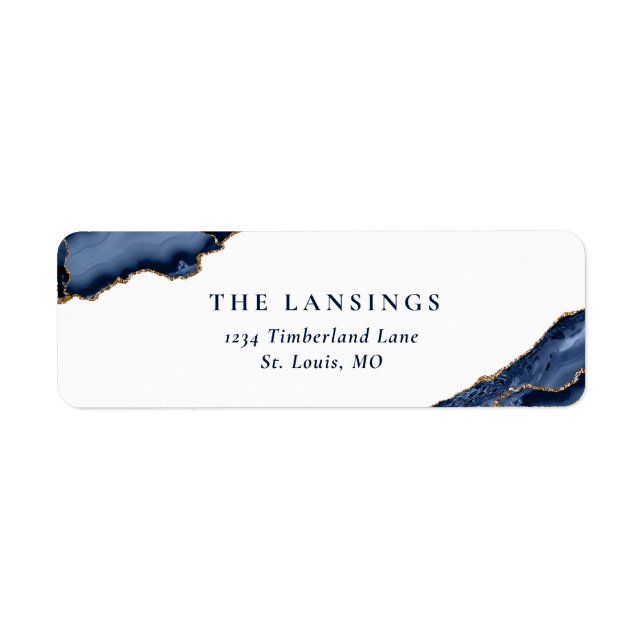 Navy Gold Glitter Agate Geode Marble Label (Front)