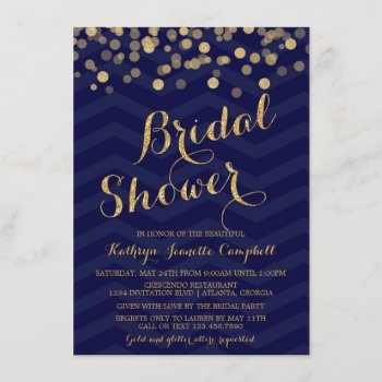 Navy Gold Glitter Confetti Bridal Shower Invite by InvitationBlvd at Zazzle