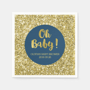 Navy Gold Glitter Confetti Oh Baby Baby Shower Paper Napkins